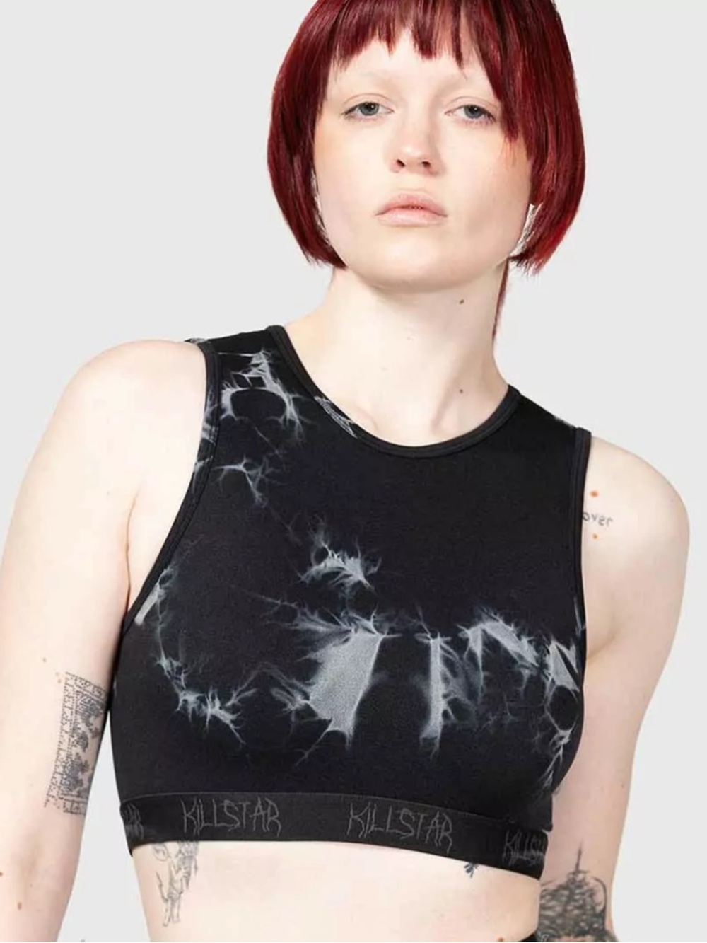 KILLSTAR Leshy Tie Dye High Neck Fitted Stretch Sports Bra Crop Top Black XS/S